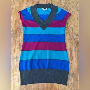 Love By Design Sweater Dress Womens L Vintage Y2K Mini Short Sleeve V Neck